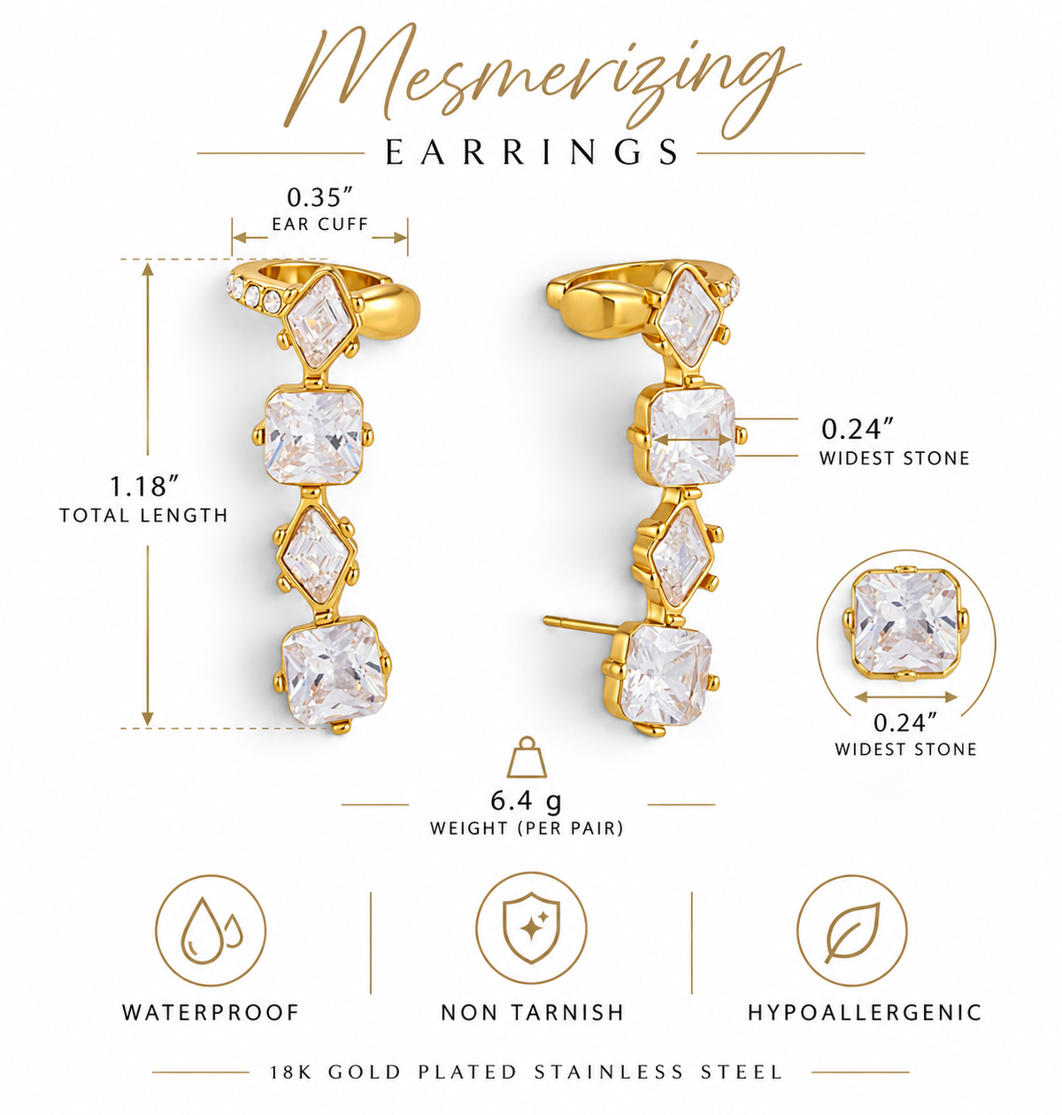 Mesmerizing Earrings - 18k Gold Plated Stainless Steel