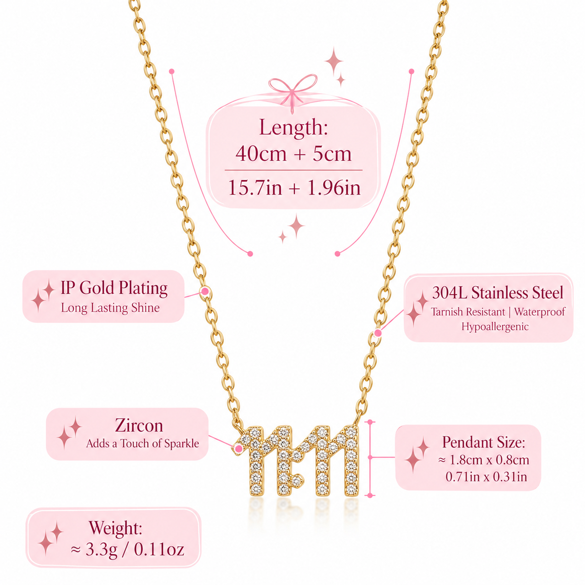 Eleven Eleven Necklace - 18k Gold Plated Stainless Steel