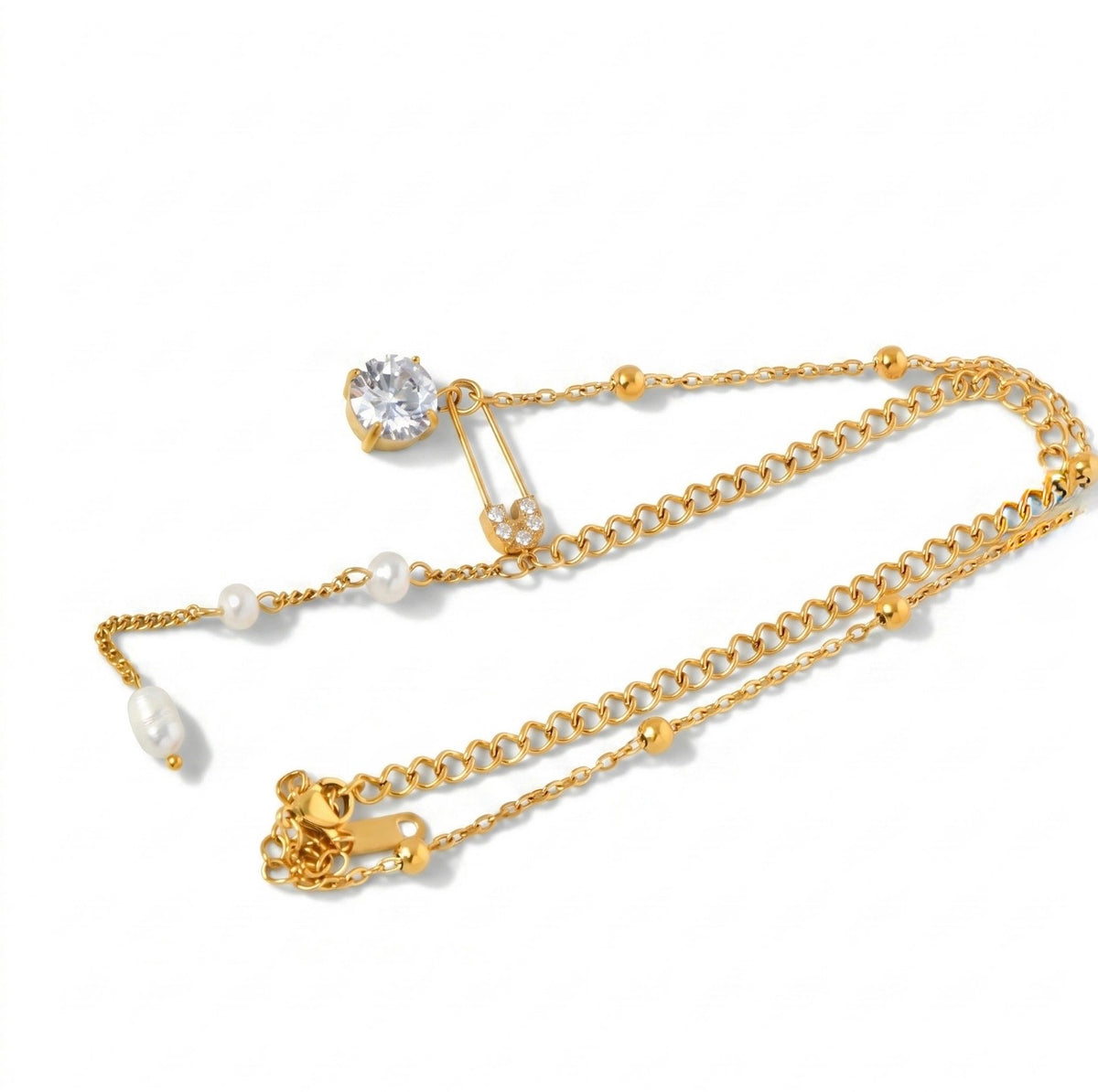 Diamonds and Pearls Necklace - 18k Gold Plated Stainless Steel
