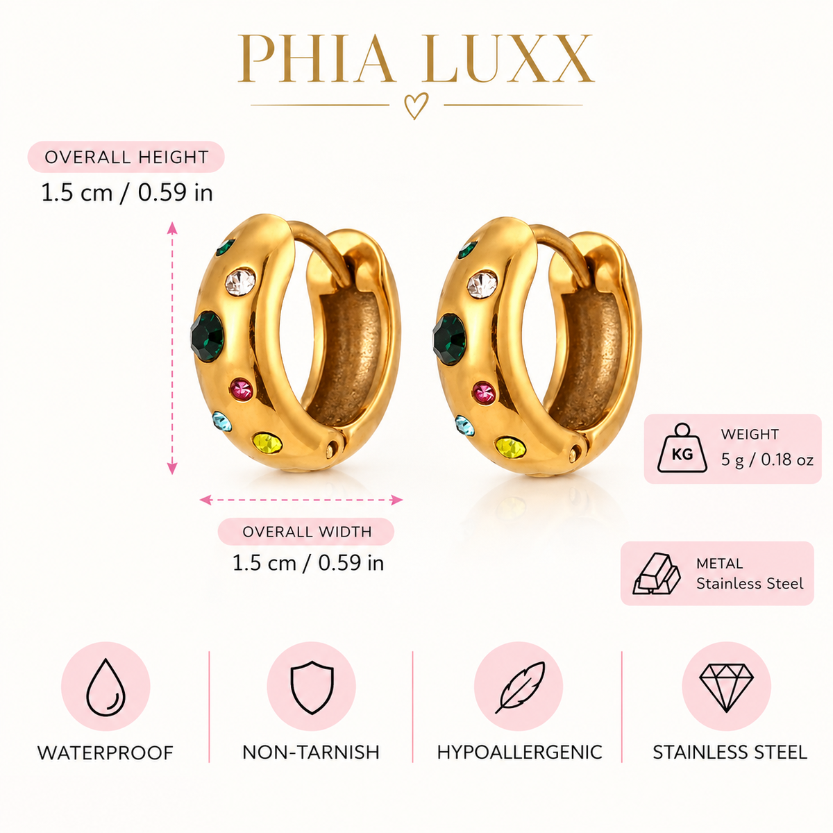 Desiree Hoop Earrings - 18k Gold Plated Stainless Steel