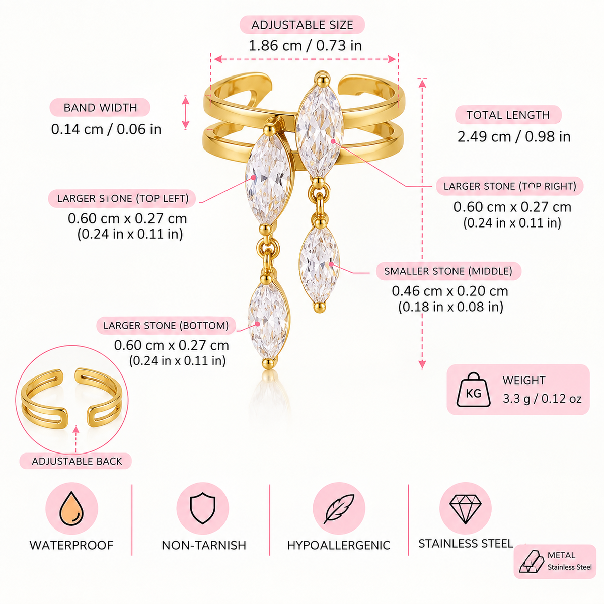 Vivica Adjustable Ring - 18k Gold Plated Stainless Steel