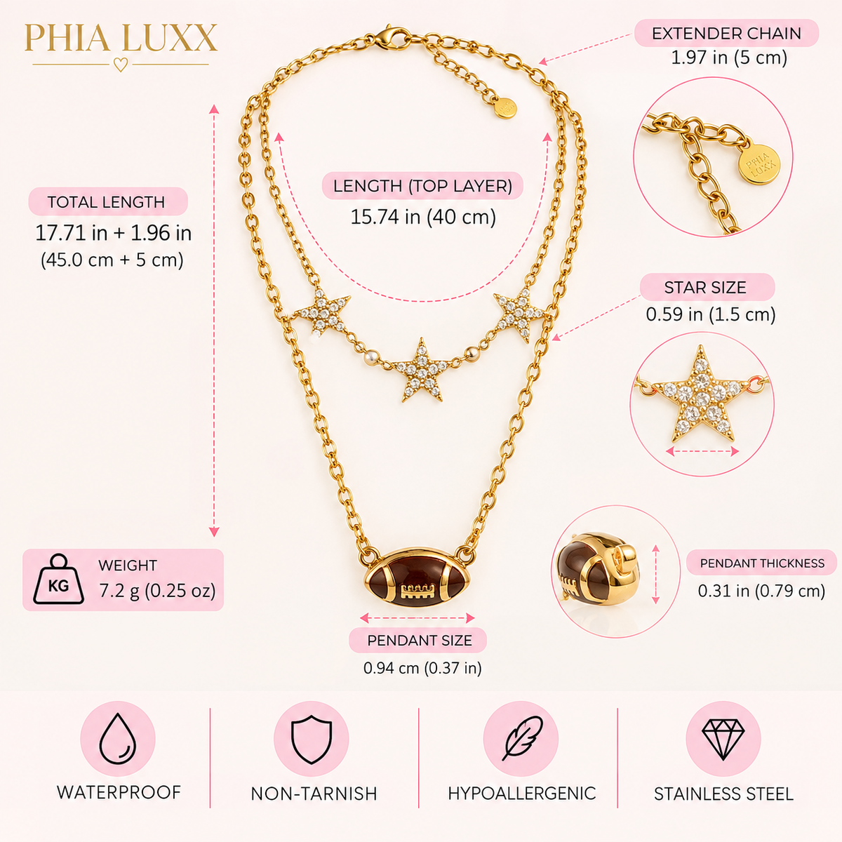 Game Day Glam Necklace - 18k Gold Plated Stainless Steel