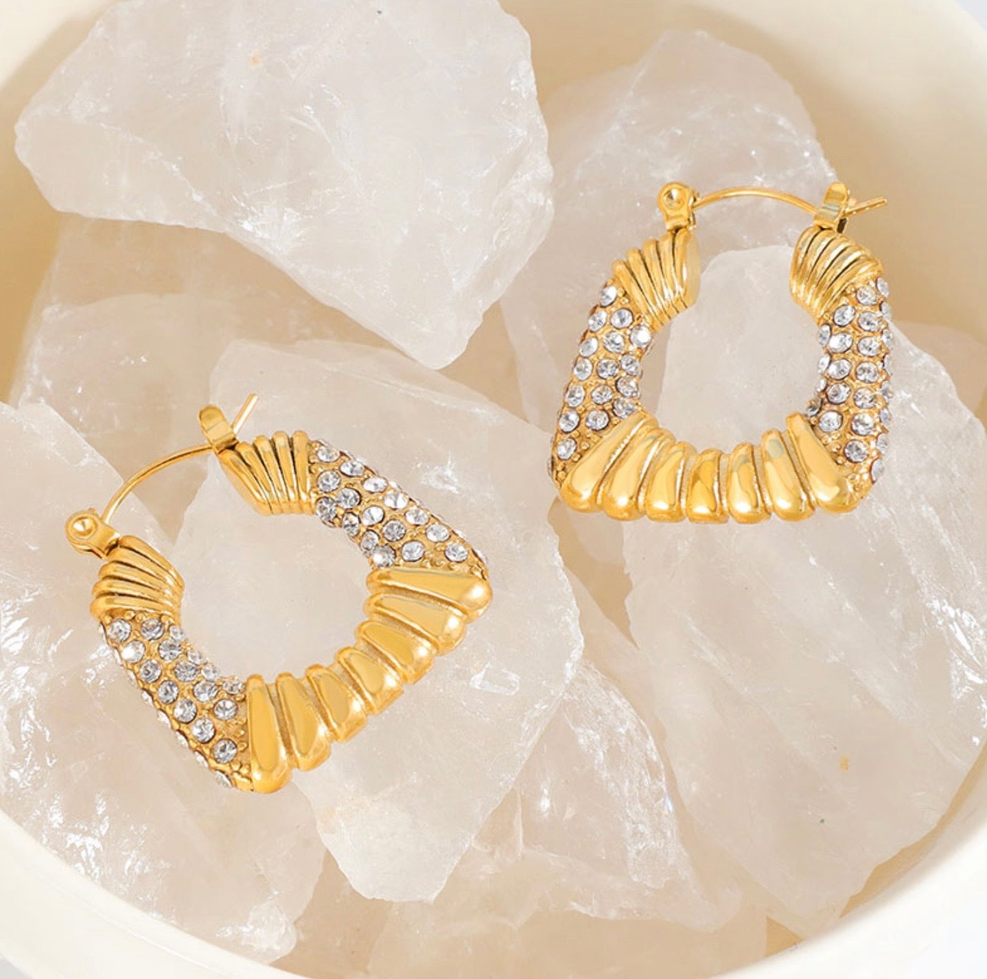 Crystal Earrings - 18k Gold Plated Stainless Steel