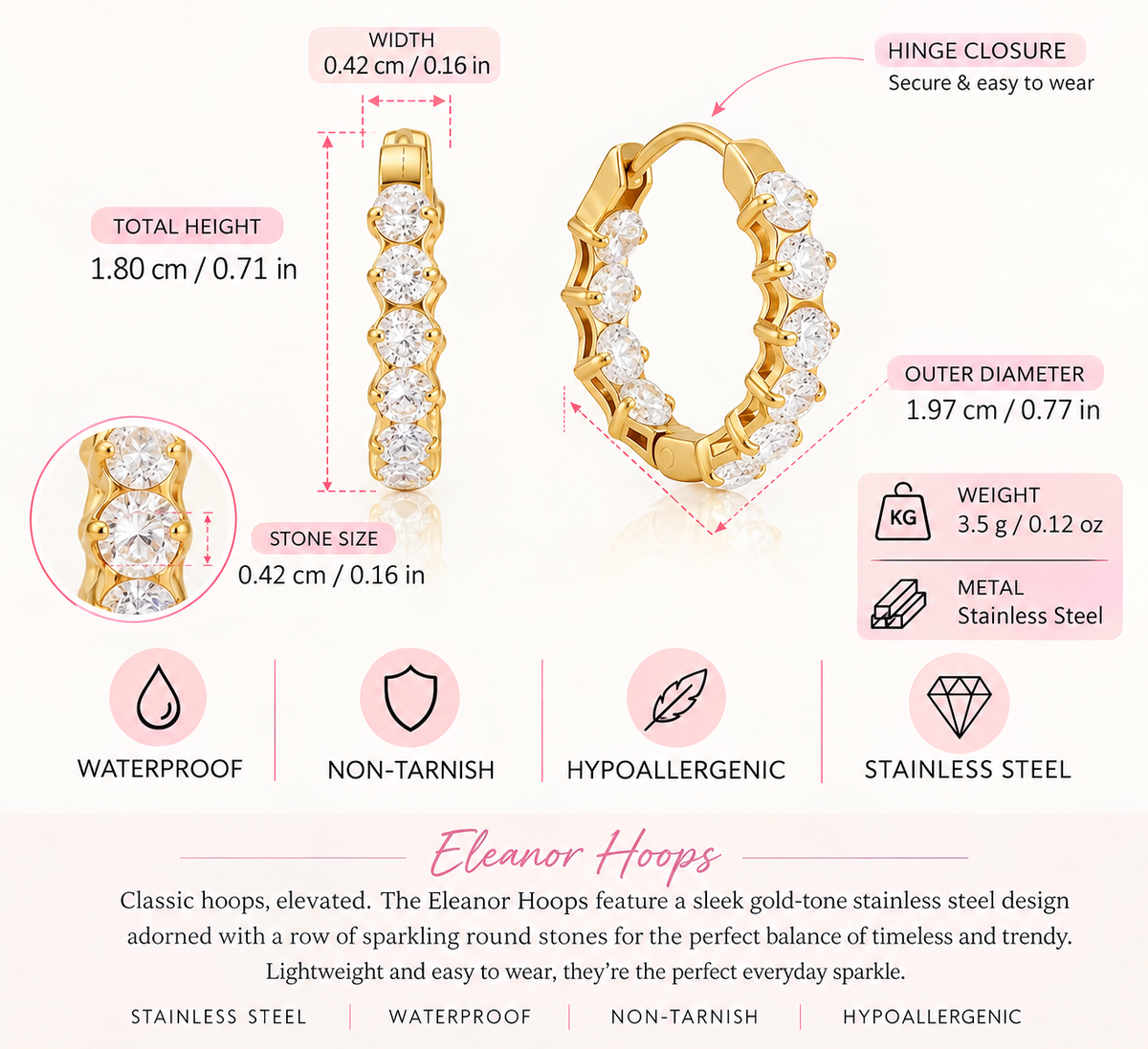 Eleanor Small Hoop Earrings - 18k Gold Plated Stainless Steel