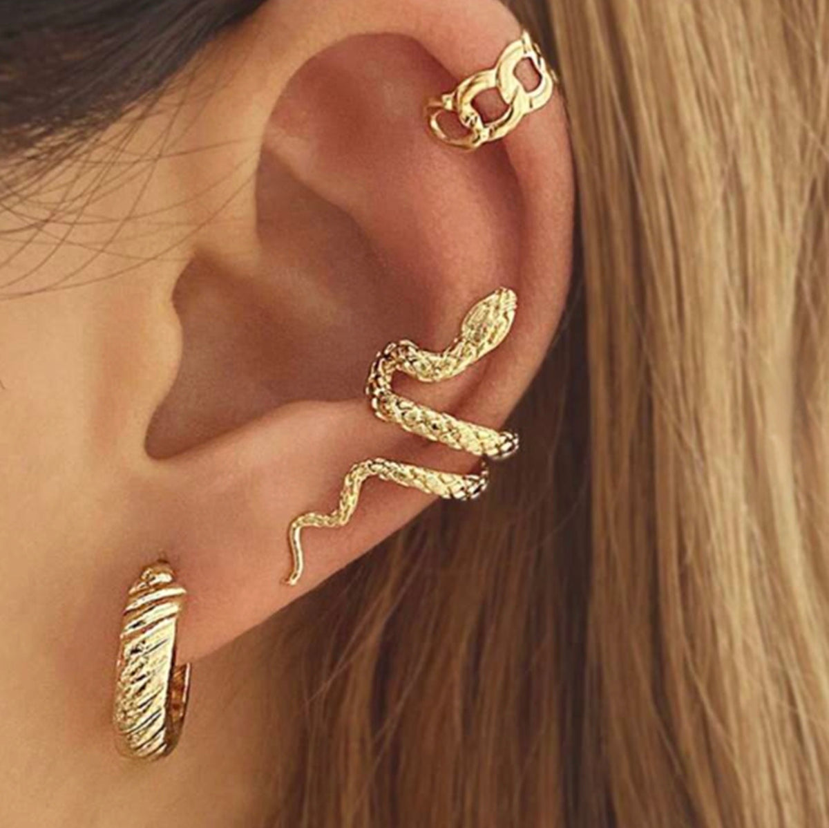 Venom Kiss Ear Cuff - 18k Gold Plated Stainless Steel Snake