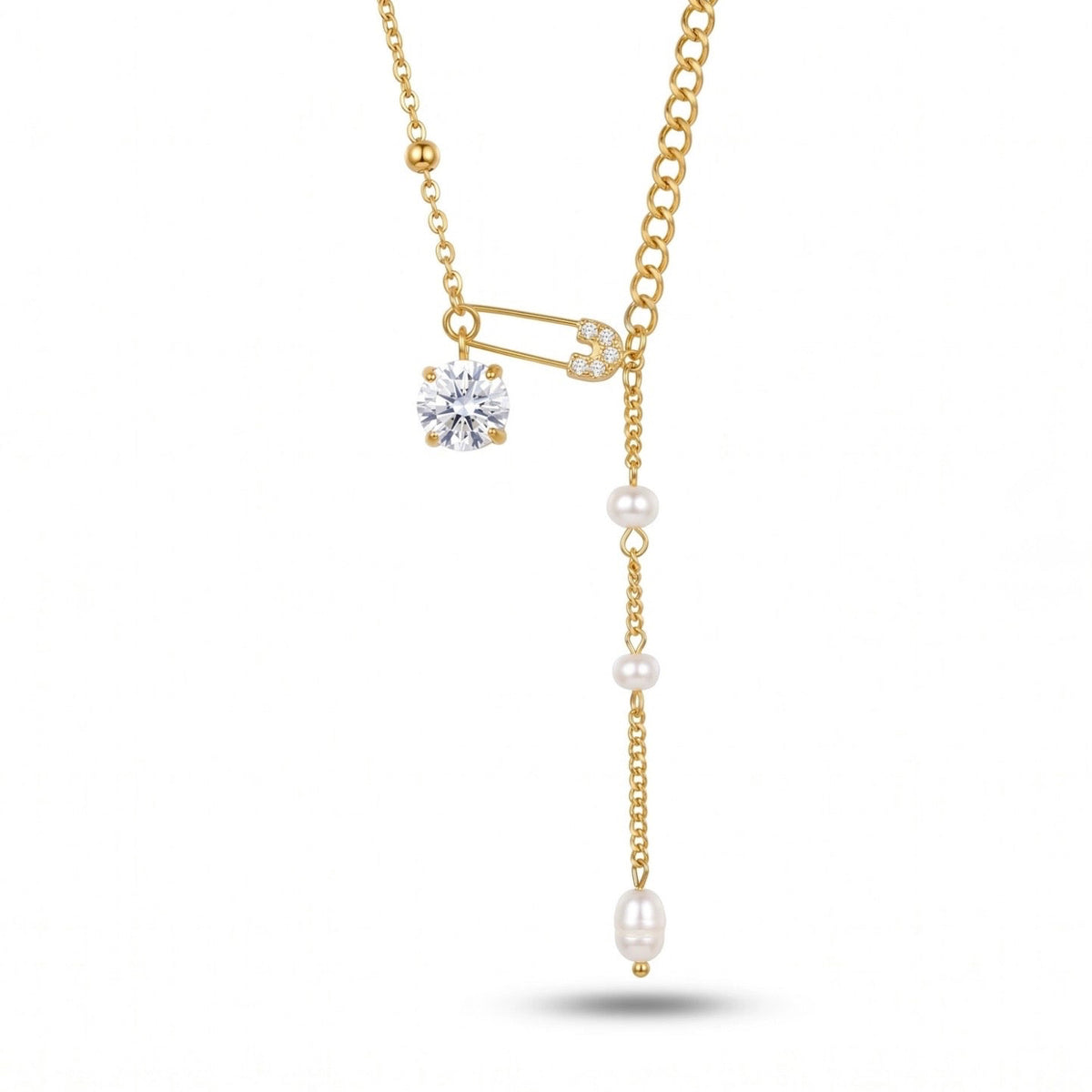Diamonds and Pearls Necklace - 18k Gold Plated Stainless Steel