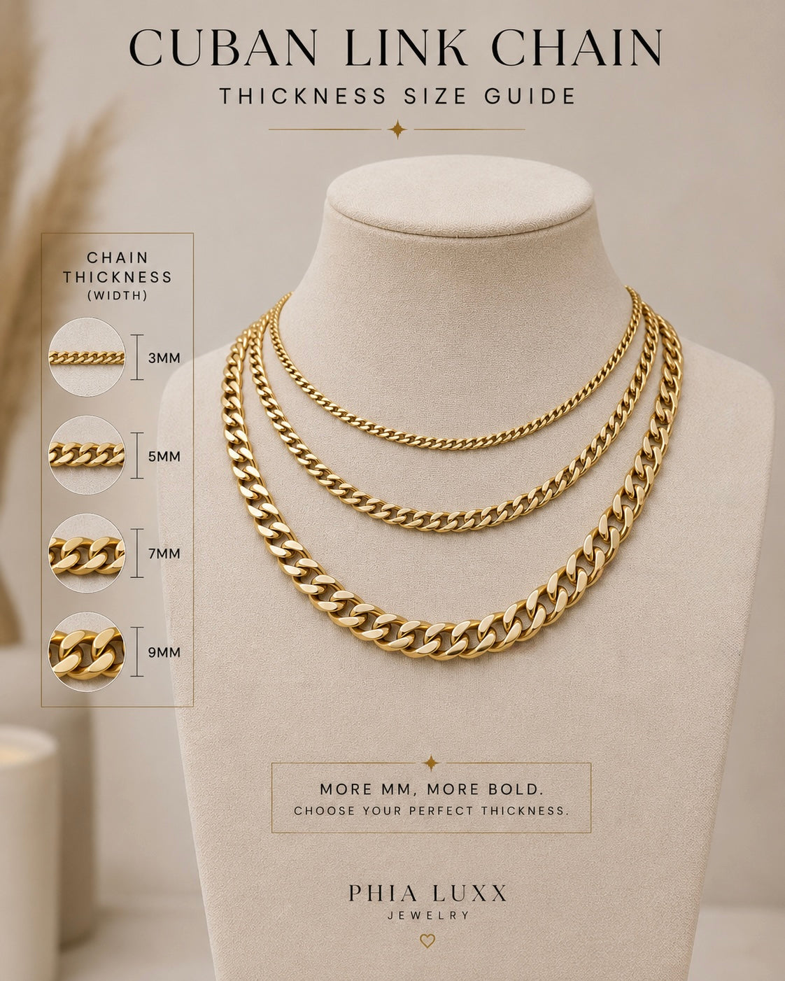Cuban Link Chain Necklace - 18k Gold Plated Stainless Steel