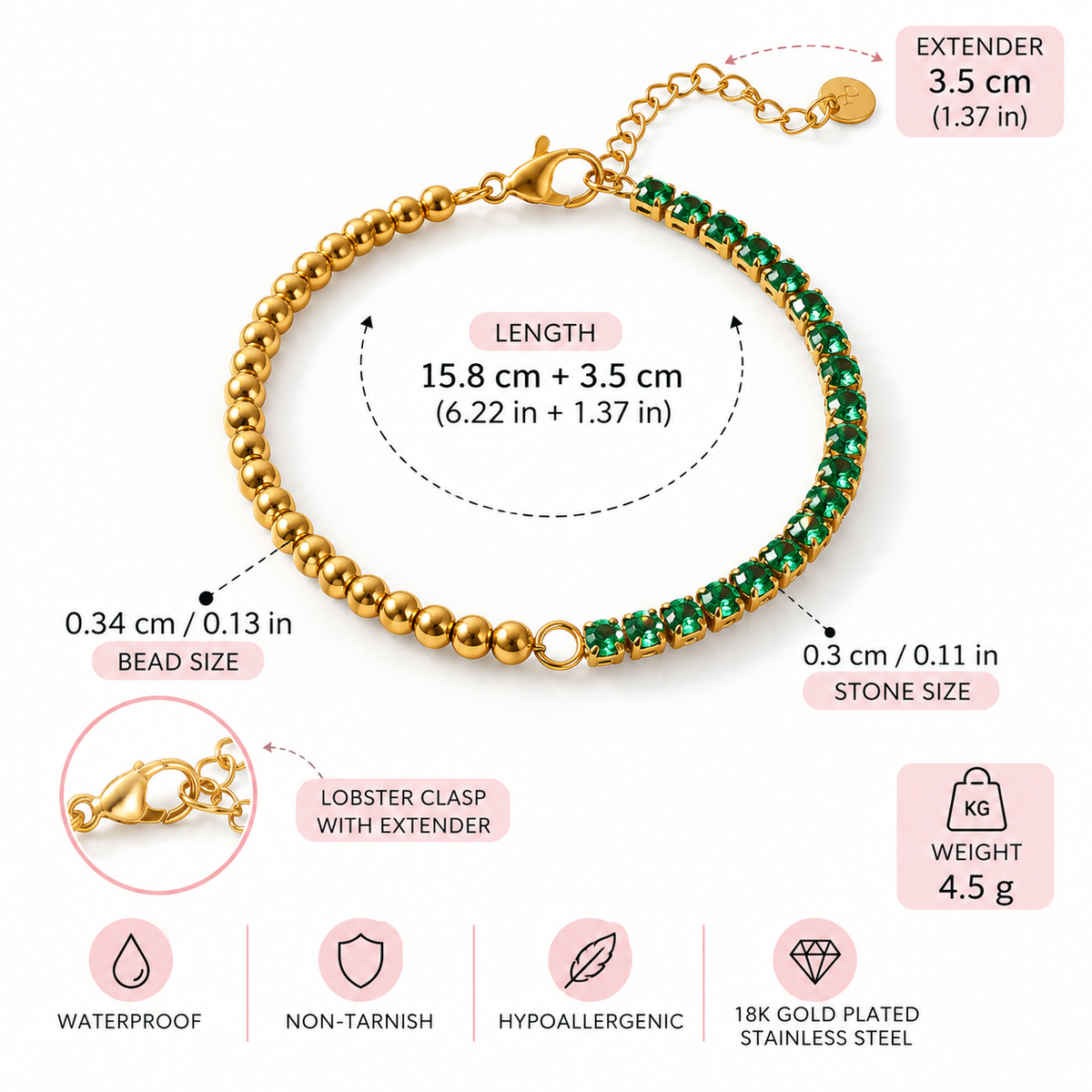Tia Bracelet - 18k Gold Plated Stainless Steel