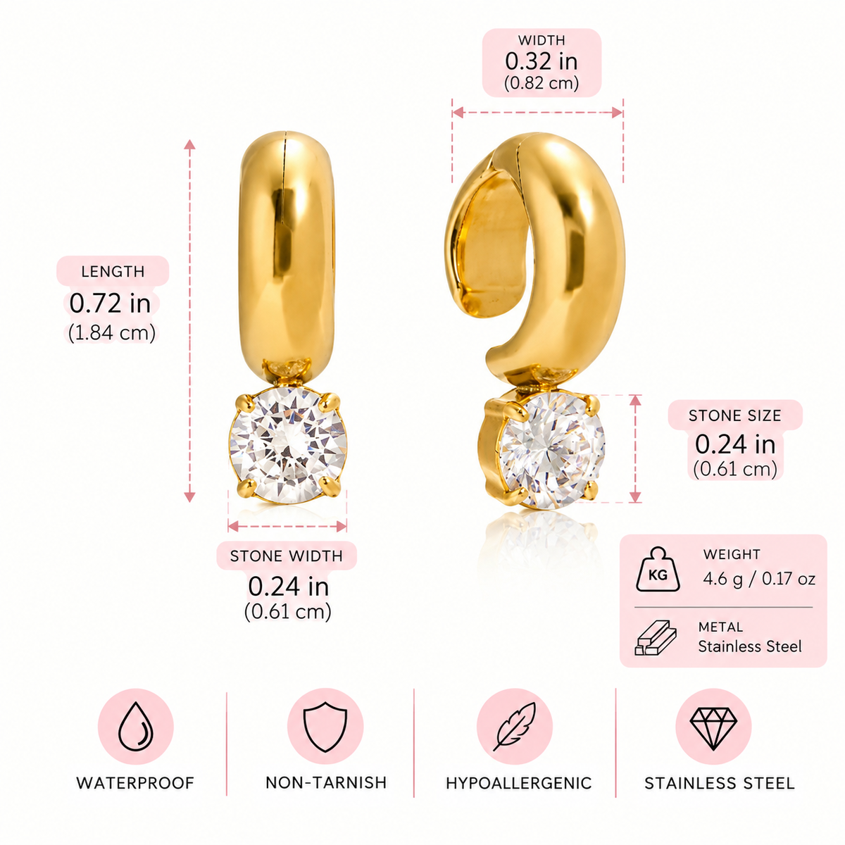 Cali Ear Cuff - 18k Gold Plated Stainless Steel