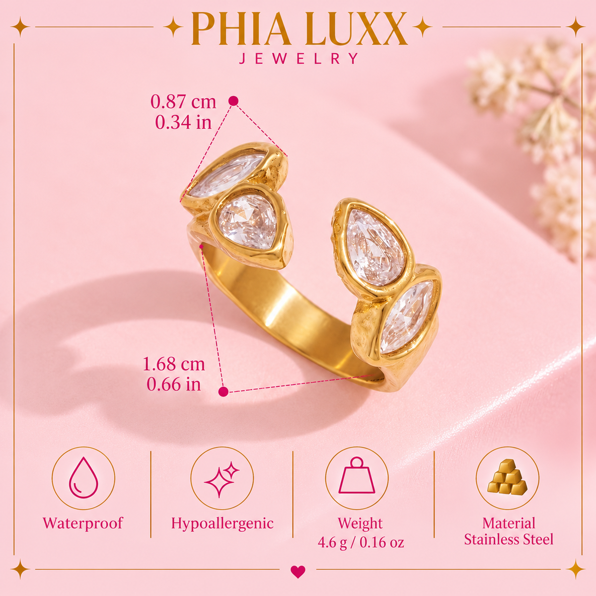 Colette Ring - 18k Gold Plated Stainless Steel